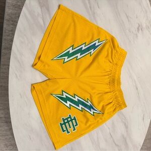 Eric Emanuel Yellow Shorts with Green Lightning Bolts